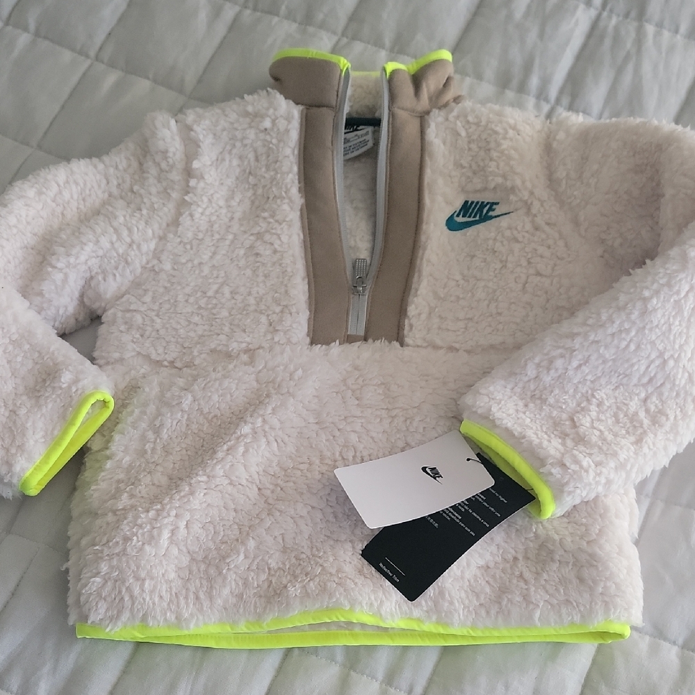 NWT Nike Cream Fleece 1/4 Zip Jacket with Neon Highlights